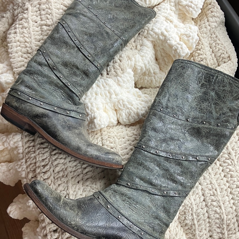 LIBERTY Black Distressed Green Tan knee boots - Picture 1 of 15